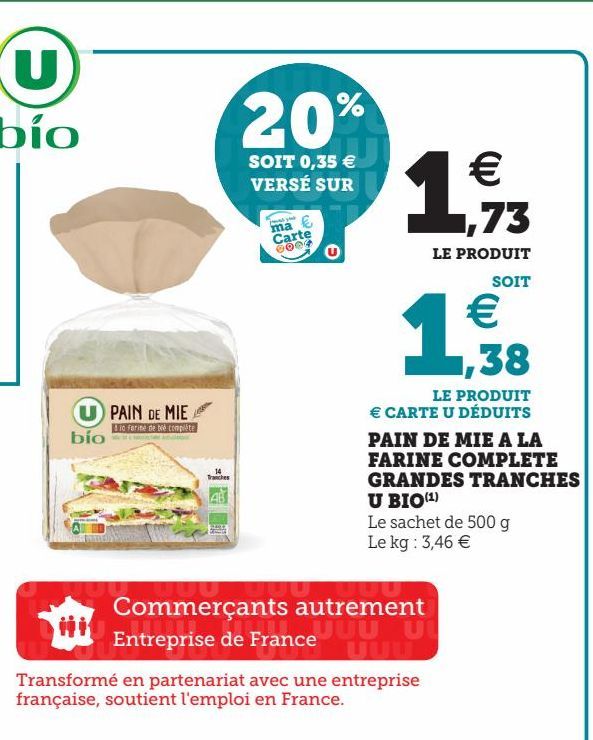 PAIN DE MIE A LA FARINE COMPLETE GRANDES TRANCHES U BIO (1)