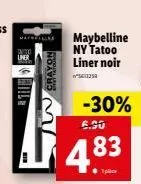 w crayon  maybelline ny tatoo liner noir  ²541350  -30%  6.90  4.83  ples 