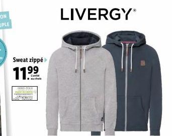 Sweat zippé  11.⁹⁹  L'uni auchols  LIVERGY® 