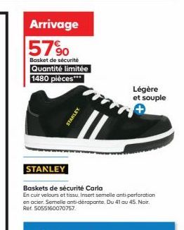 Arrivage 57%  Basket de sécurité Quantité limitée 1480 pièces***  STANLEY  ANLEY  Baskets de sécurité Carla  En cuir velours et tissu. Insert semelle anti-perforation en acier. Semelle anti-dérapante.