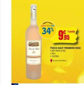 34% l'unité 995  PUECH HAUT PREMIERE ROSE IGP PAYS D'OC  -75cl  13,270/1  ALLEE CENTRALE 