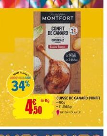 QURTLA  CLARE  34%  MONTFORT  CONFIT DE CANARD  € le Kg  CUISSE DE CANARD CONFIT 400g 11,250/kg  RAYON VOLAKLE 