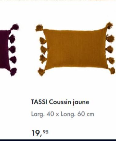 TASSI Coussin jaune  Larg. 40 x Long. 60 cm  19,95 