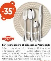 inoxriv  coffret ménagère 48 pièces inox promenade coffret composé de 12 couteaux + 12 fourchettes + 12 grandes cuillères + 12 petites cuillères. d'un seul tenant, les couteaux sont résistants, et tou