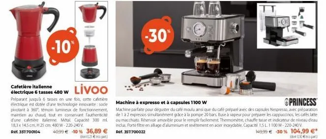 i!  -10*  cafetière italienne électrique 6 tasses 480 w  livoo  préparant jusqu'à 6 tasses en une fois, cette cafetière électrique est dotée d'une technologie innovante: sode pivotant à 360, témoin lu