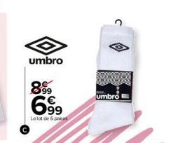 umbro  899 699  Le lot de 6 pairs  umbro 