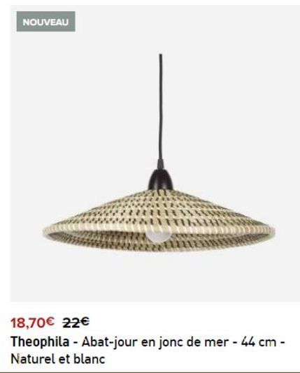 NOUVEAU  18,70€ 22€  Theophila - Abat-jour en jonc de mer - 44 cm - Naturel et blanc 