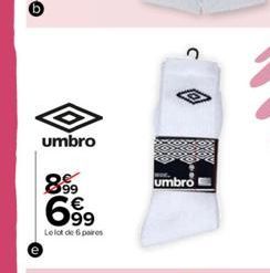 umbro  899  699  Le lot de 6 paires  umbro 