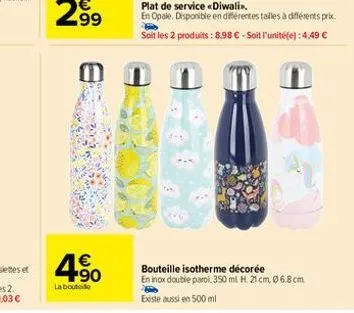 0  € +90  la boute  bouteille isotherme décorée en inox double paroi. 350 ml h. 21 cm, 06.8cm  existe aussi en 500 ml 