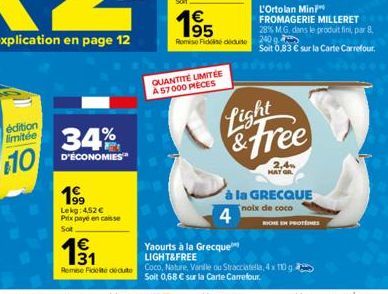 édition limitée  10  34%  D'ÉCONOMIES  199  Lekg: 4,52 € Prix paye en caisse  Sot  131  €  Remse Floeite déduite  QUANTITÉ LIMITÉE A 57000 PIECES  1⁹5  Rose Fick diduite 240  Light  & Free  2,4 HAT GR