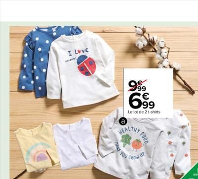 I LOVE  MUCH!  999 699  Le lot de 2 t-shirts  a  HEALTHY  THY FOOD  GROW UP 
