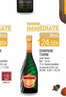 hache bilvis 2020 page 611  remise  immediate  28,90€  24,55€  champagne tsarine cuvée solium brutler au  75 d-remise immédiate en caisse de 4,35€, soit 28,90€-4,35€ 24,55€ 