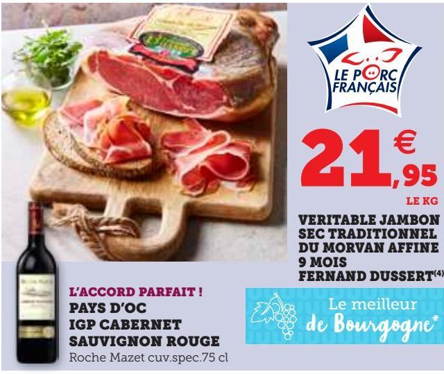 VERITABLE JAMBON SEC TRADITIONNEL DU MORVAN AFFINE 9 MOIS FERNAND DUSSERT