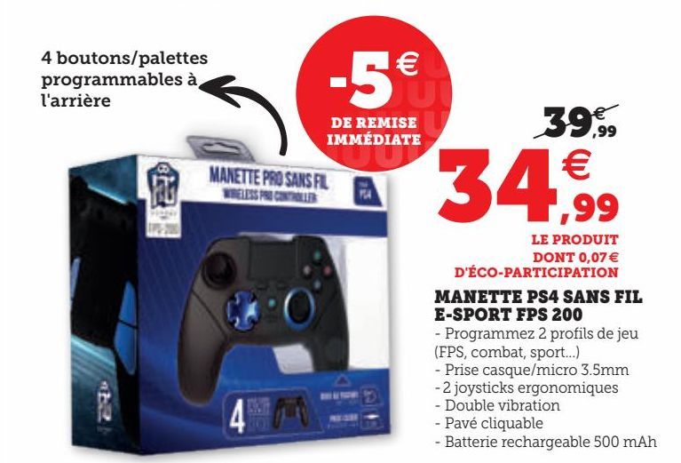 MANETTE PS4 SANS FIL E-SPORT FPS 200