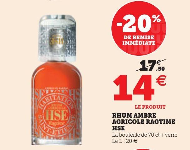 RHUM AMBRE AGRICOLE RAGTIME HSE