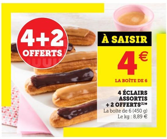 4 ECLAIRS ASSORTIS + 2 OFFERTS