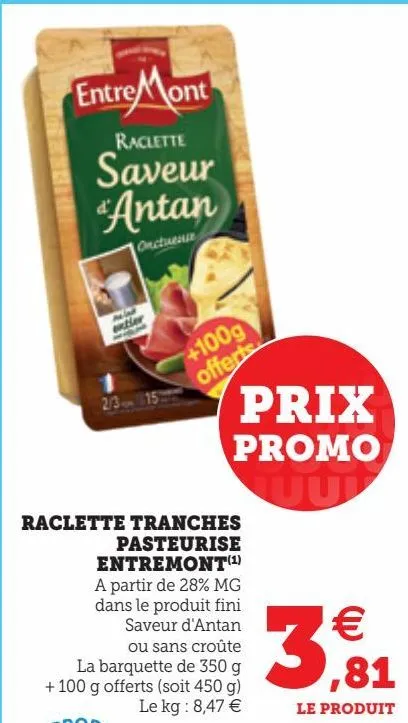 raclette tranches pasteurise entremont