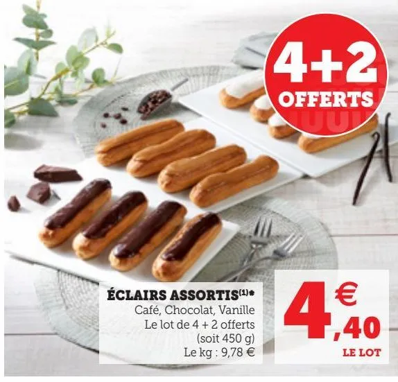 4 eclairs assortis + 2 offerts