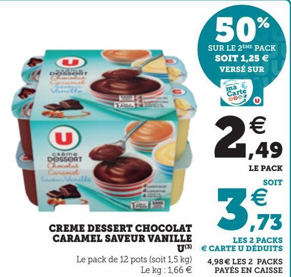 CREME DESSERT CHOCOLAT CARAMEL SAVEUR VANILLE U