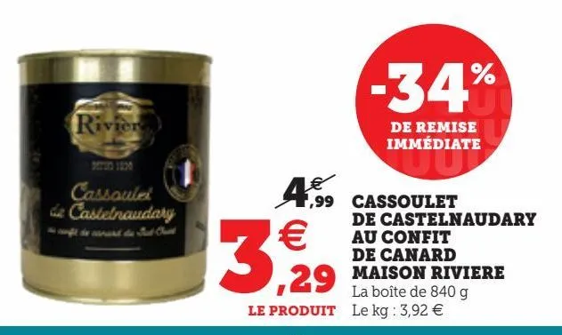 cassoulet de castelnaudary au confit de canard maison riviere