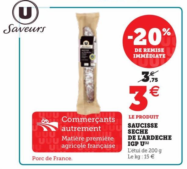 SAUCISSE SECHE DE L'ARDECHE IGP U