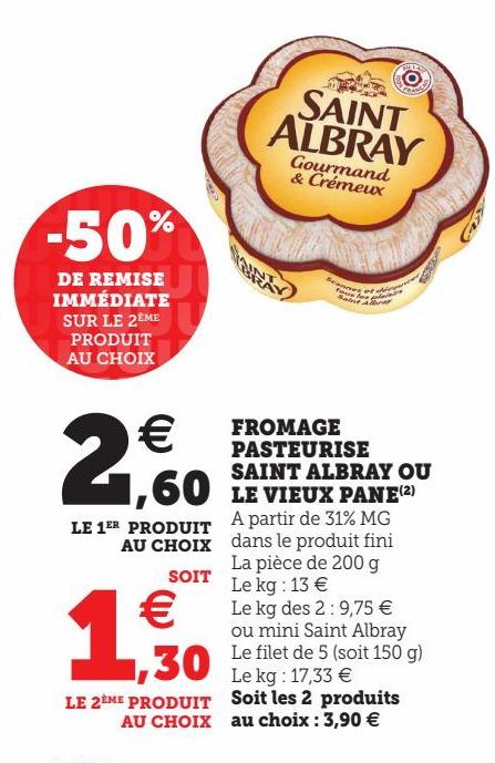 FROMAGE PASTEURISE SAINT ALBRAY OU LE VIEUX PANE