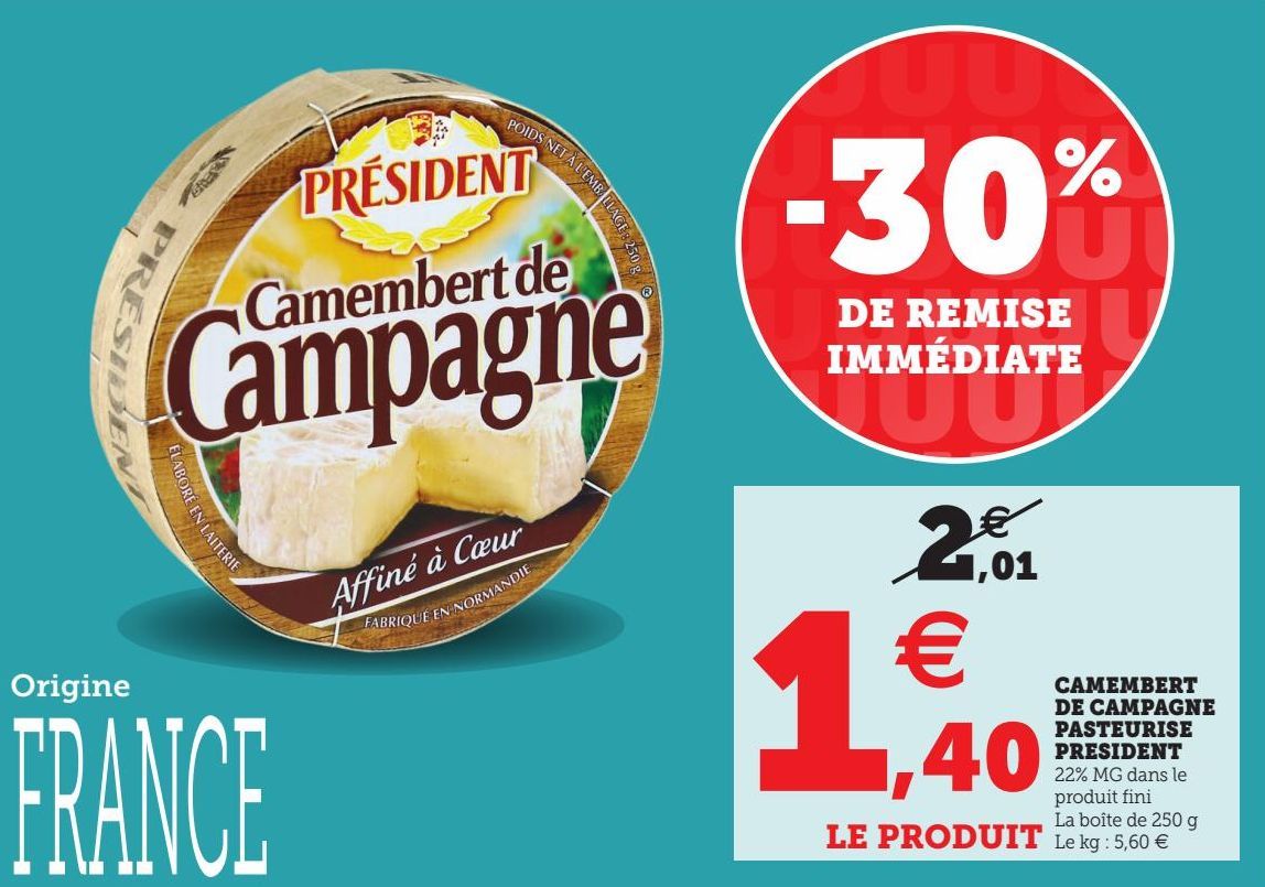 CAMEMBERT DE CAMPAGNE PASTEURISE PRESIDENT