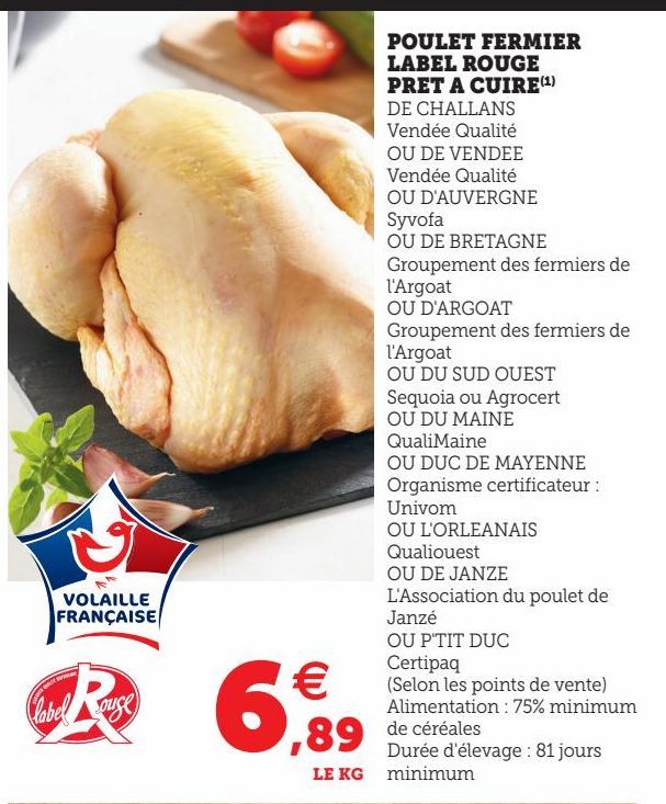 POULET FERMIER LABEL ROUGE PRET A CUIRE