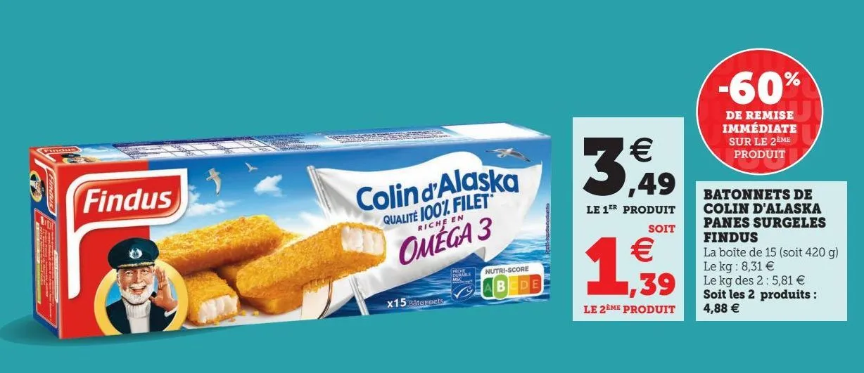 batonnets de colin d'alaska panes surgeles findus