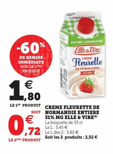 creme fleurette de normandie entiere 31% mg elle & vire