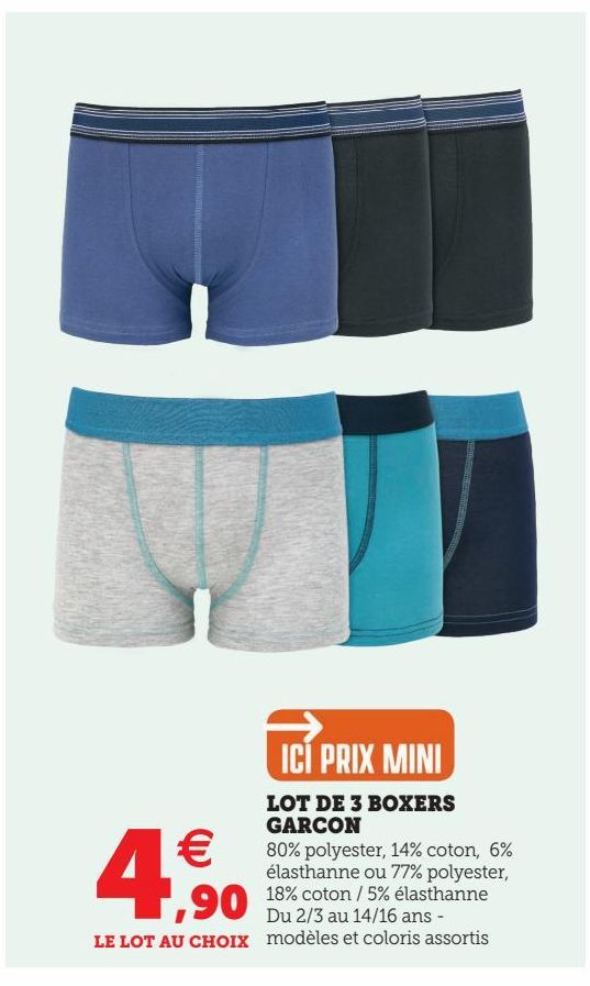 LOT DE 3 BOXERS GARCON