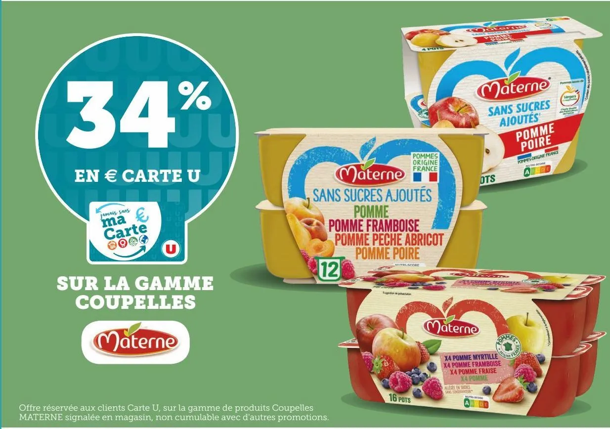 34% en € carte u sur la gamme coupelles materne