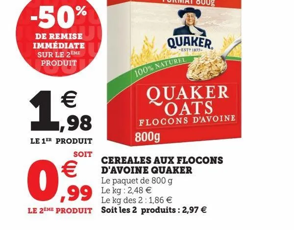 cereales aux flocons d'avoine quaker