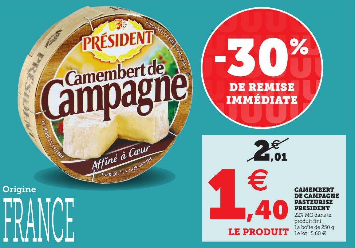 CAMEMBERT DE CAMPAGNE PASTEURISE PRESIDENT