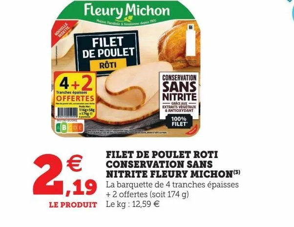 filet de poulet roti conservation sans nitrite fleury michon(