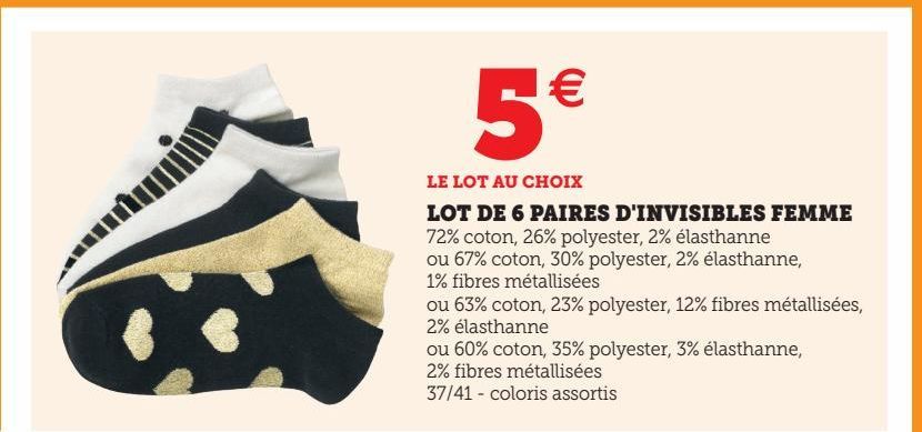 LOT DE 6 PAIRES D'INVISIBLES FEMME