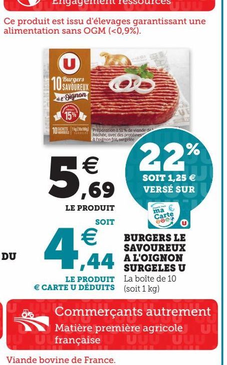 BURGERS LE SAVOUREUX A L'OIGNON SURGELES U