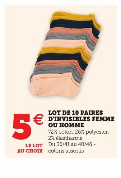 lot de 10 paires d'invisibles femme ou homme