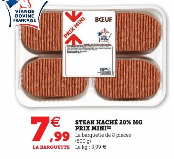 steak haché 20% mg prix mini