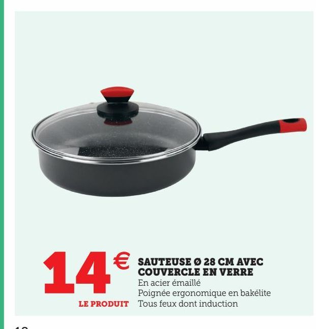 SAUTEUSE Ø 28 CM AVEC COUVERCLE EN VERRE