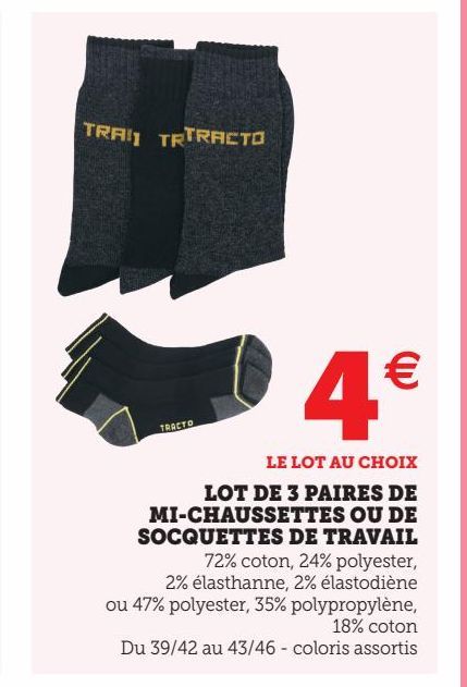 LOT DE 3 PAIRES DE MI-CHAUSSETTES OU DE SOCQUETTES DE TRAVAIL