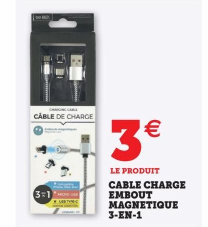 Cable charge embout magnetique 3-en-1