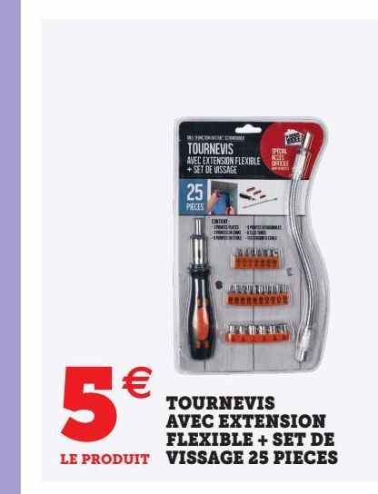 TOURNEVIS AVEC EXTENSION FLEXIBLE + SET DE VISSAGE 25 PIECES