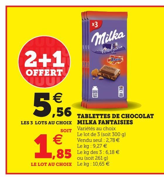 TABLETTES DE CHOCOLAT MILKA FANTAISIES