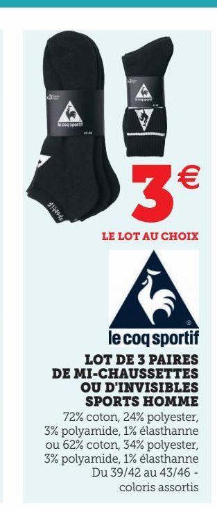 LOT DE 3 PAIRES DE MI-CHAUSSETTES OU D'INVISIBLES SPORTS HOMME