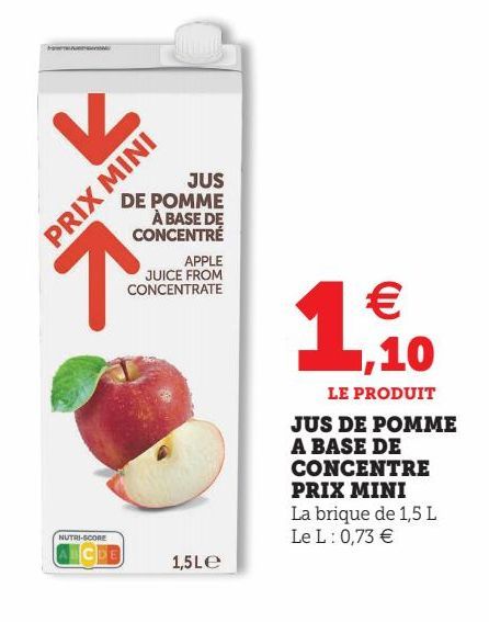 JUS DE POMME A BASE DE CONCENTRE PRIX MINI