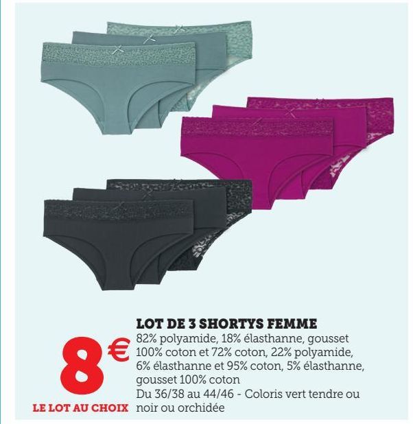 LOT DE 3 SHORTYS FEMME