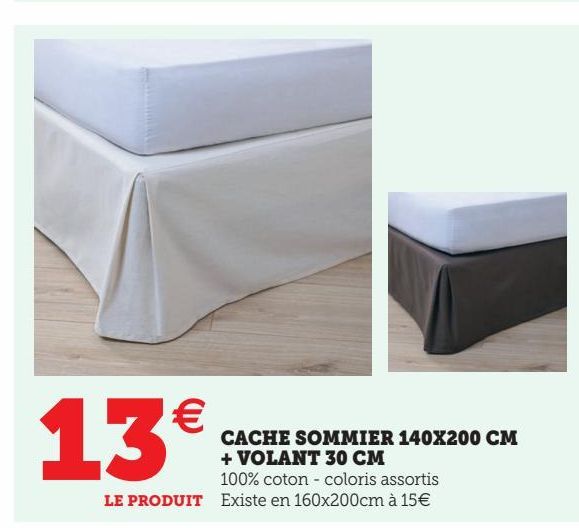 Cache sommier 140x200 cm + volant 30 cm