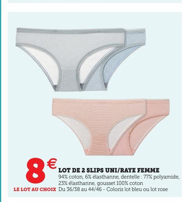 LOT DE 2 SLIPS UNI/RAYE FEMME