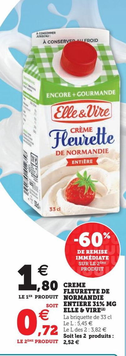 CREME FLEURETTE DE NORMANDIE ENTIERE 31% MG ELLE & VIRE(2)